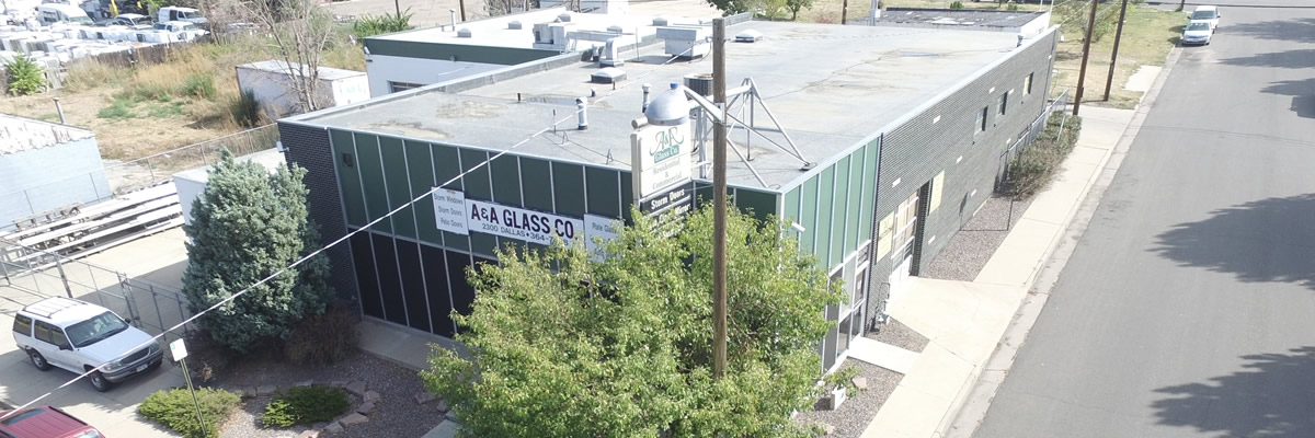 Aerial view of A&A Glass Co. building showing the full scale of the workshop
